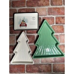 3 - Hallmark Christmas Serving Dishes or Trays Post Card Christmas Trees